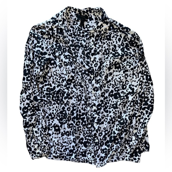 J. CREW Boy Shirt In Snowcat Leopard Animal Print Buttondown Blouse Top Size 8 - Picture 2 of 5